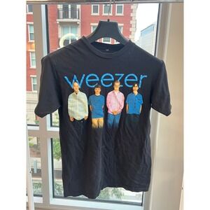 Weezer Blue Album Graphic Band T-Shirt Black Short Sleeve Crewneck Womens